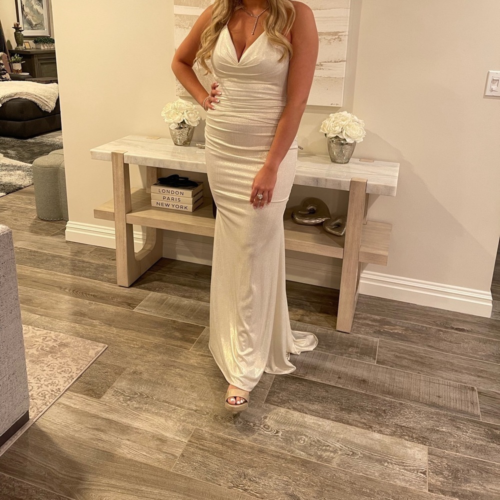 La Femme White/Gold Prom Dress size 2
